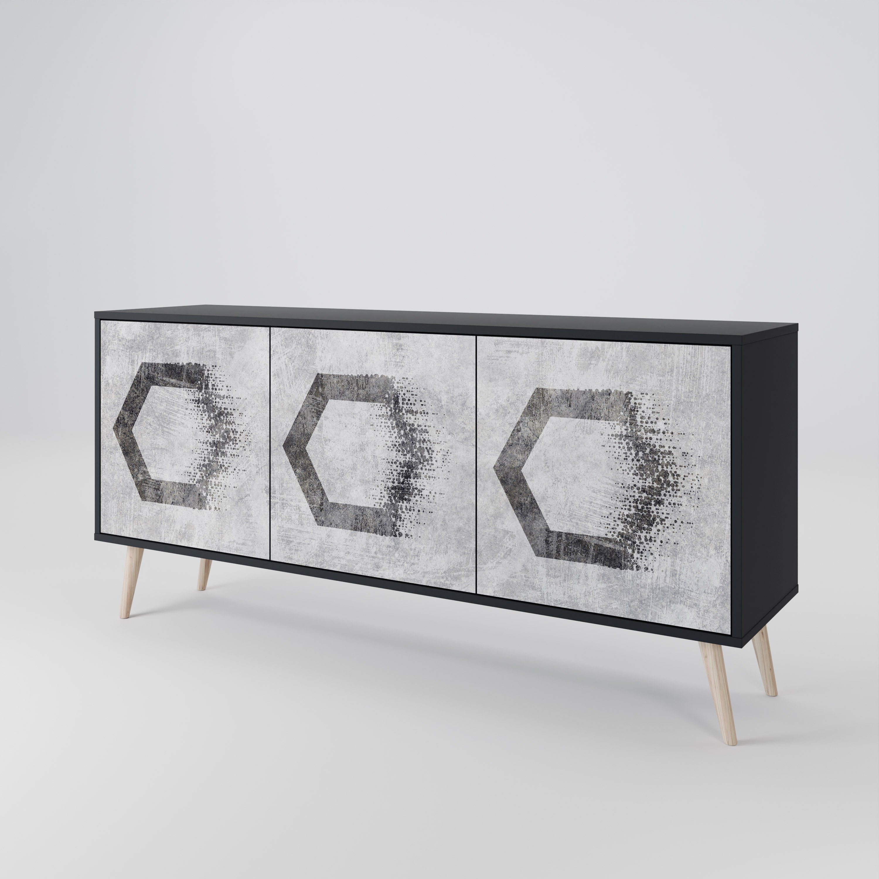 HEXAGONAL FIGURES 3-dörrars skänk i svart finish