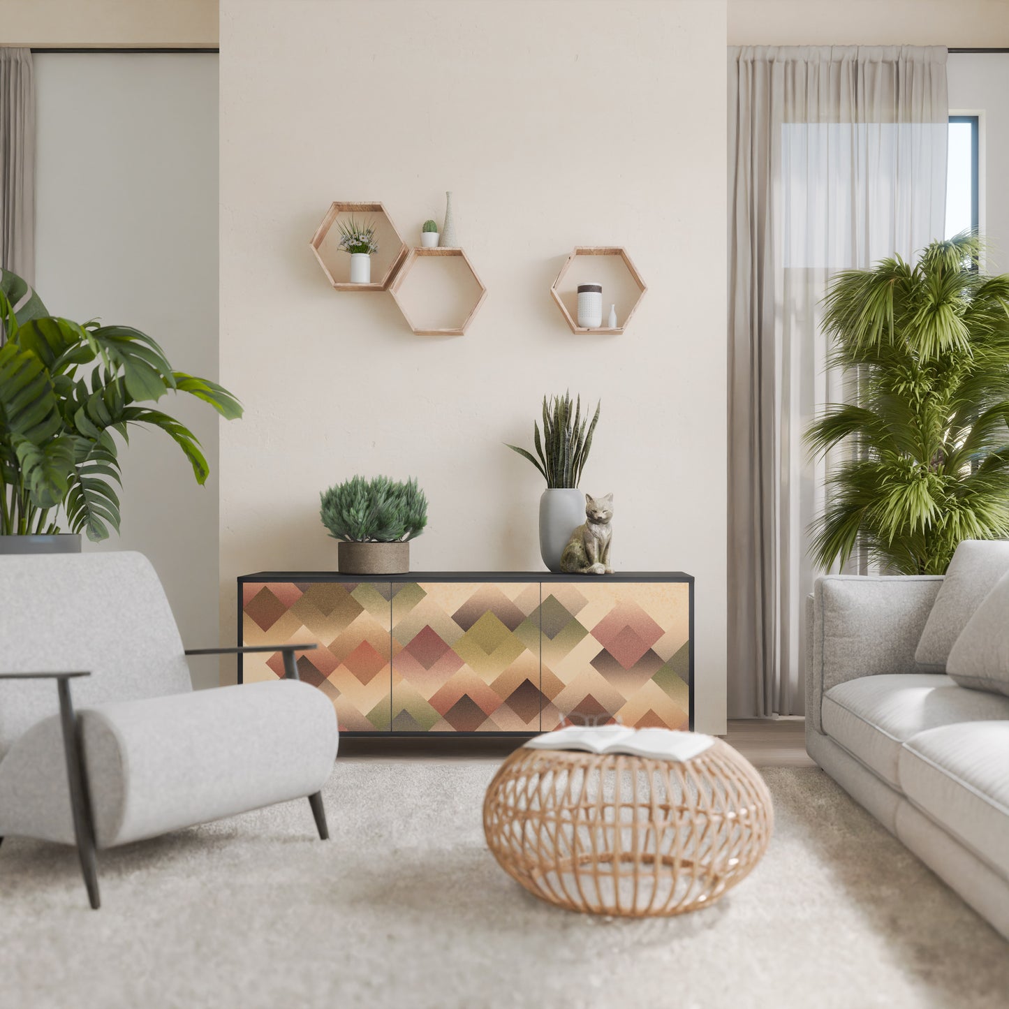 GEOMETRIC FUSION 3-dörrars skänk i svart finish