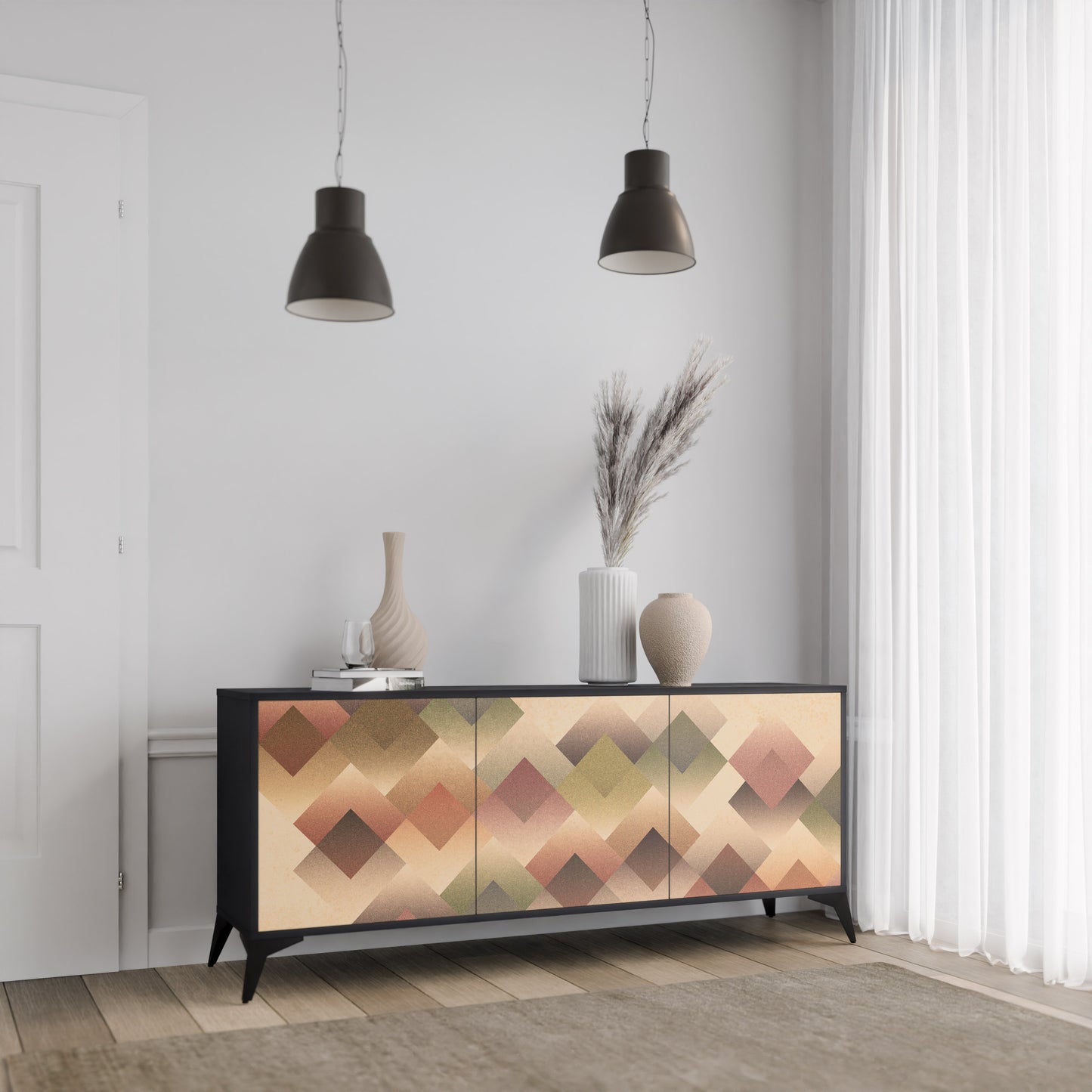 GEOMETRIC FUSION 3-dörrars skänk i svart finish
