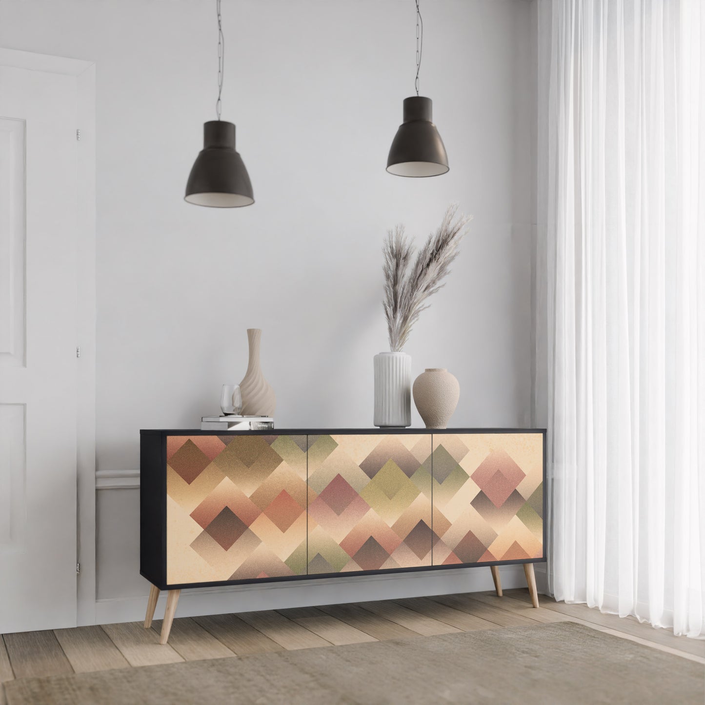 GEOMETRIC FUSION 3-dörrars skänk i svart finish
