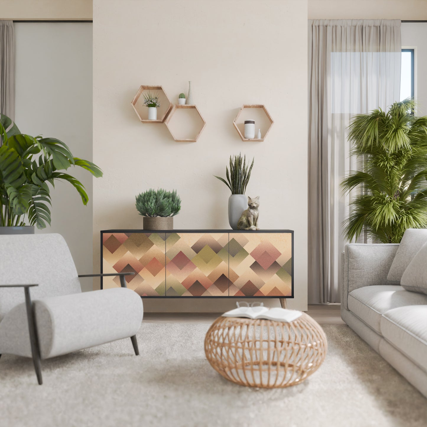 GEOMETRIC FUSION 3-dörrars skänk i svart finish