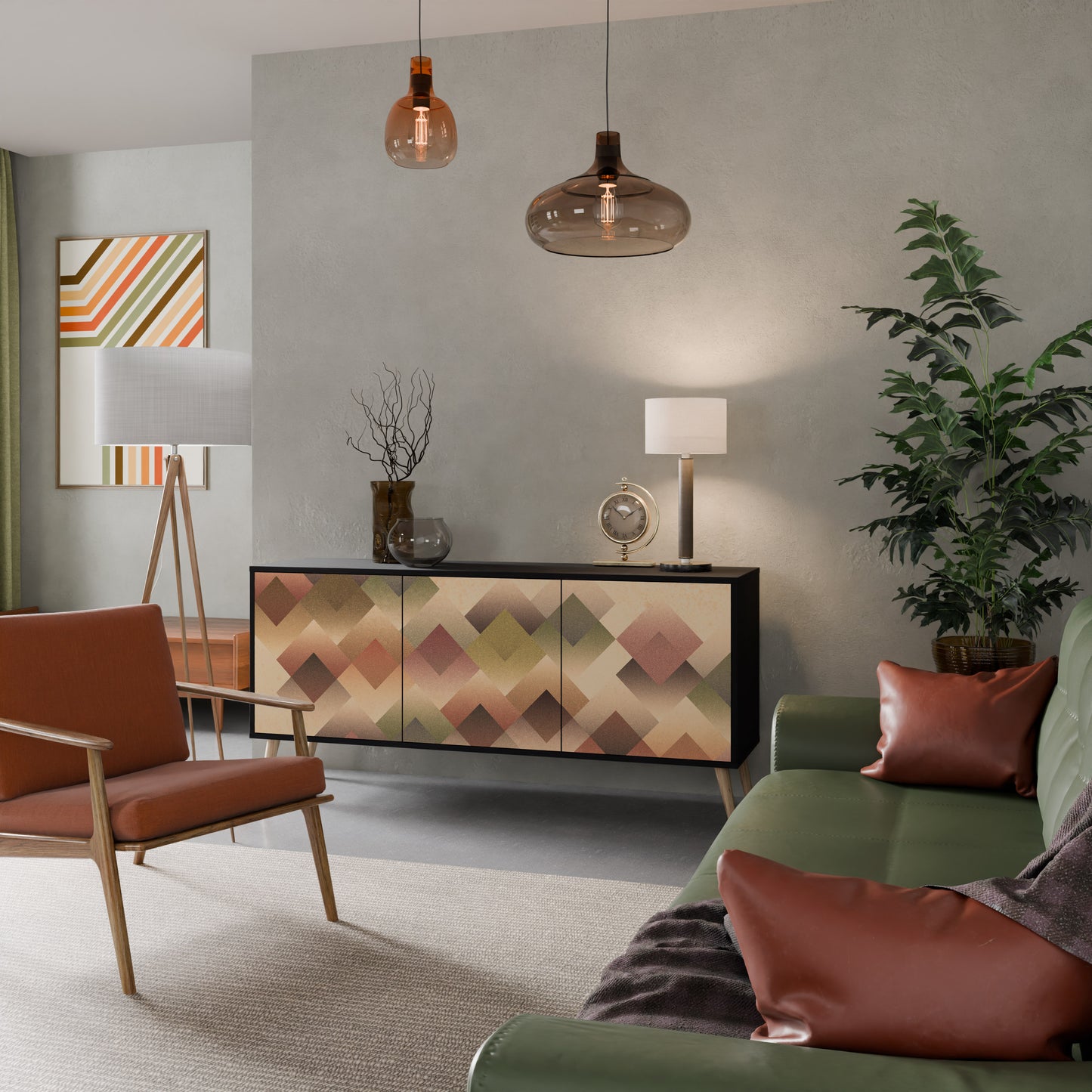 GEOMETRIC FUSION 3-dörrars skänk i svart finish
