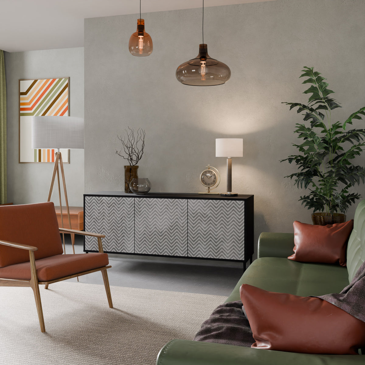 CONCRETE ZIG ZAG Skänk med tre dörrar