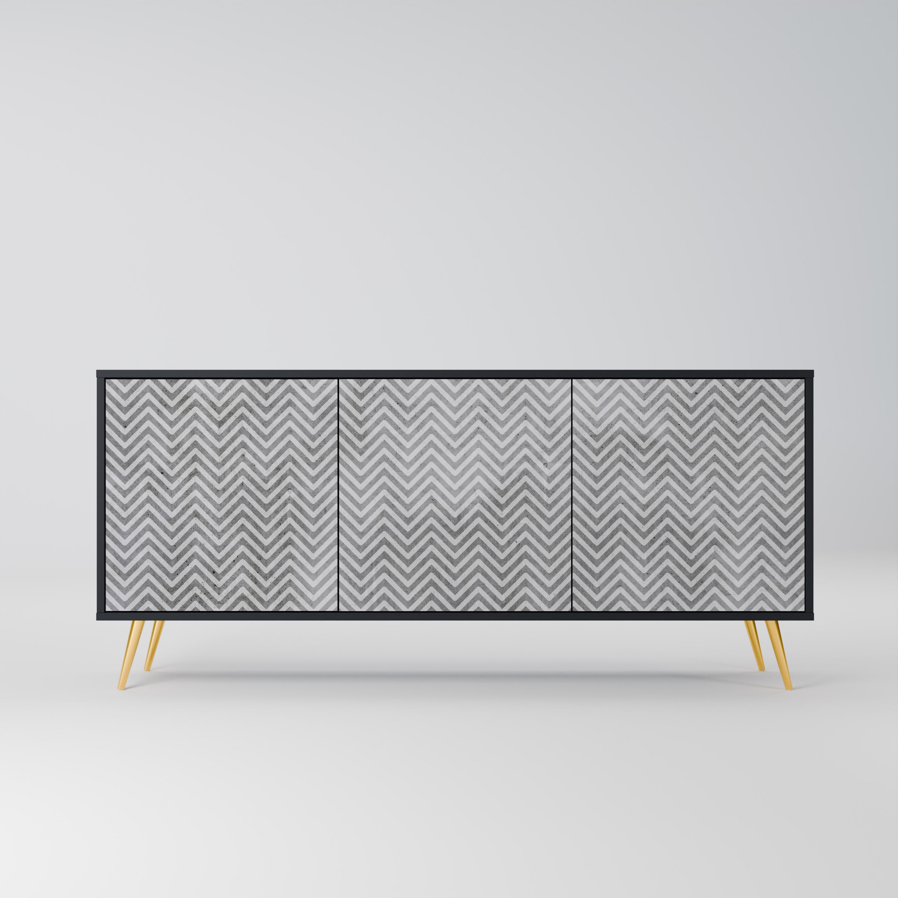 BETONG ZIG ZAG 3-dörrars skänk i svart finish