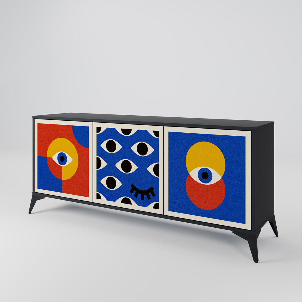 GEOMETRIC EYES 3-dörrars skänk i svart finish