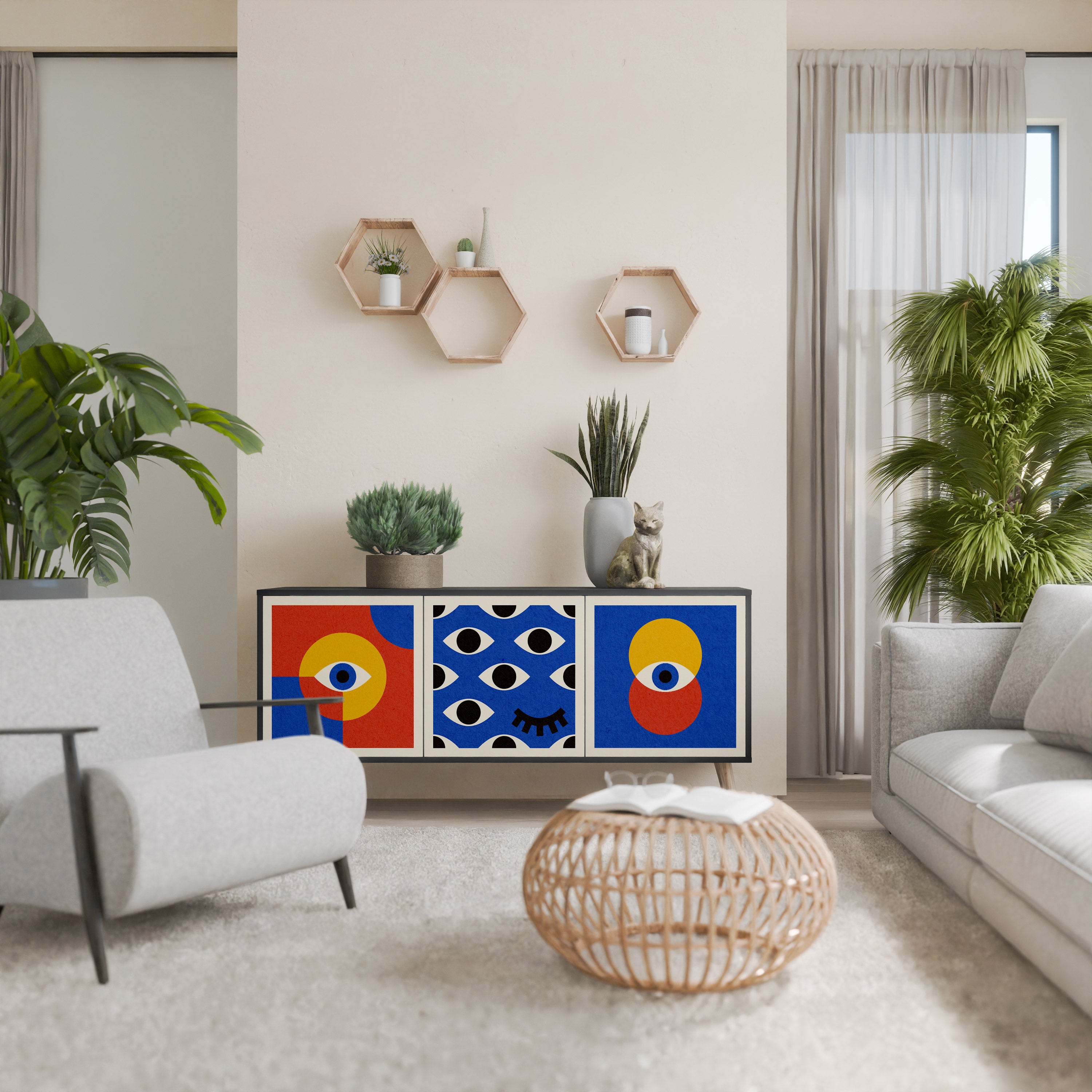 GEOMETRIC EYES 3-dörrars skänk i svart finish