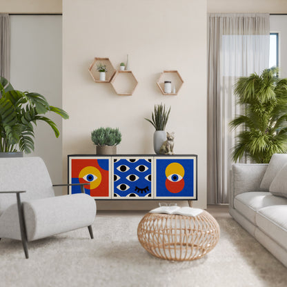 GEOMETRIC EYES 3-Door Sideboard in Black Finish