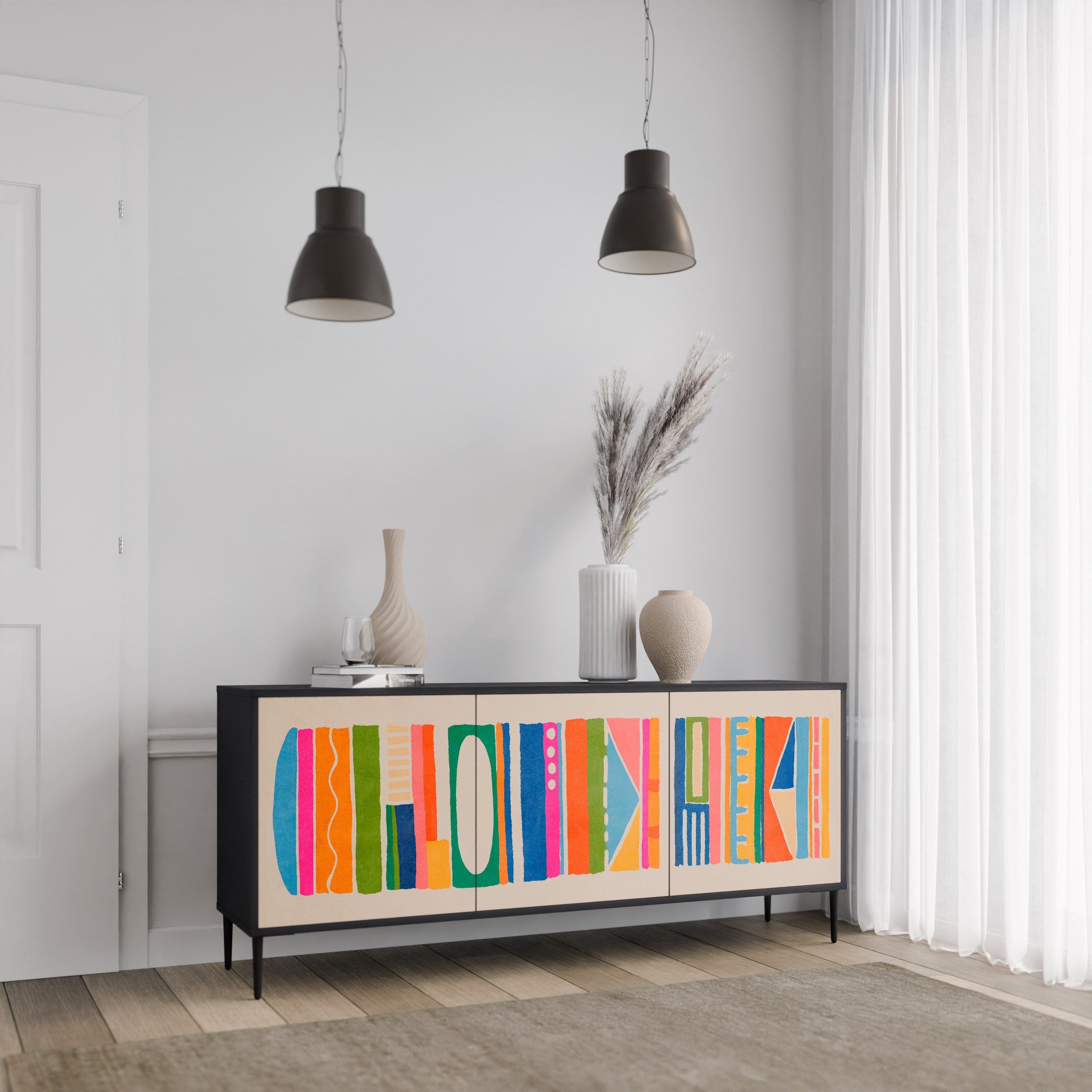 GEOMETRIC SHINE 3-dörrars skänk i svart finish