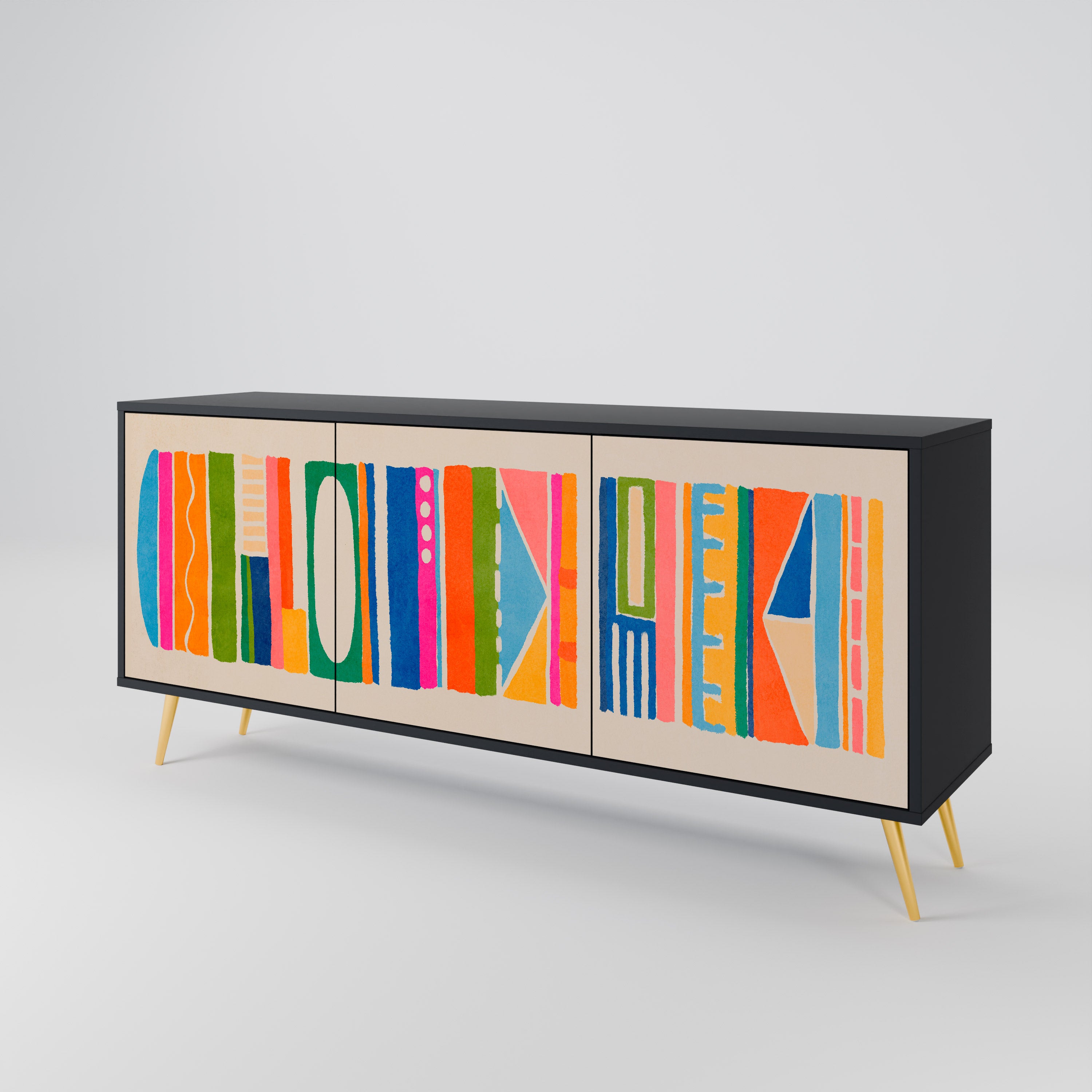 GEOMETRIC SHINE 3-dörrars skänk i svart finish