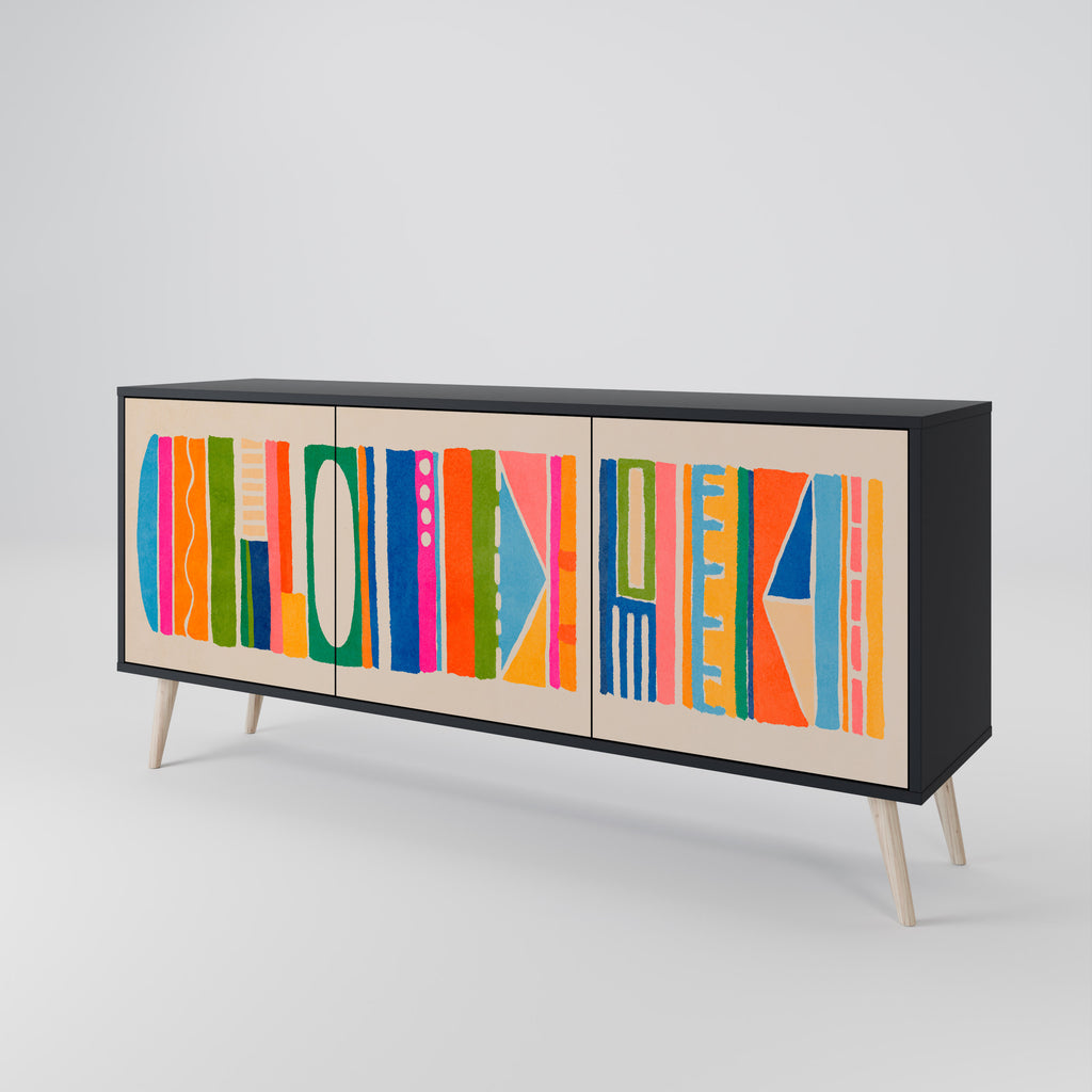 GEOMETRIC SHINE 3-dörrars skänk i svart finish