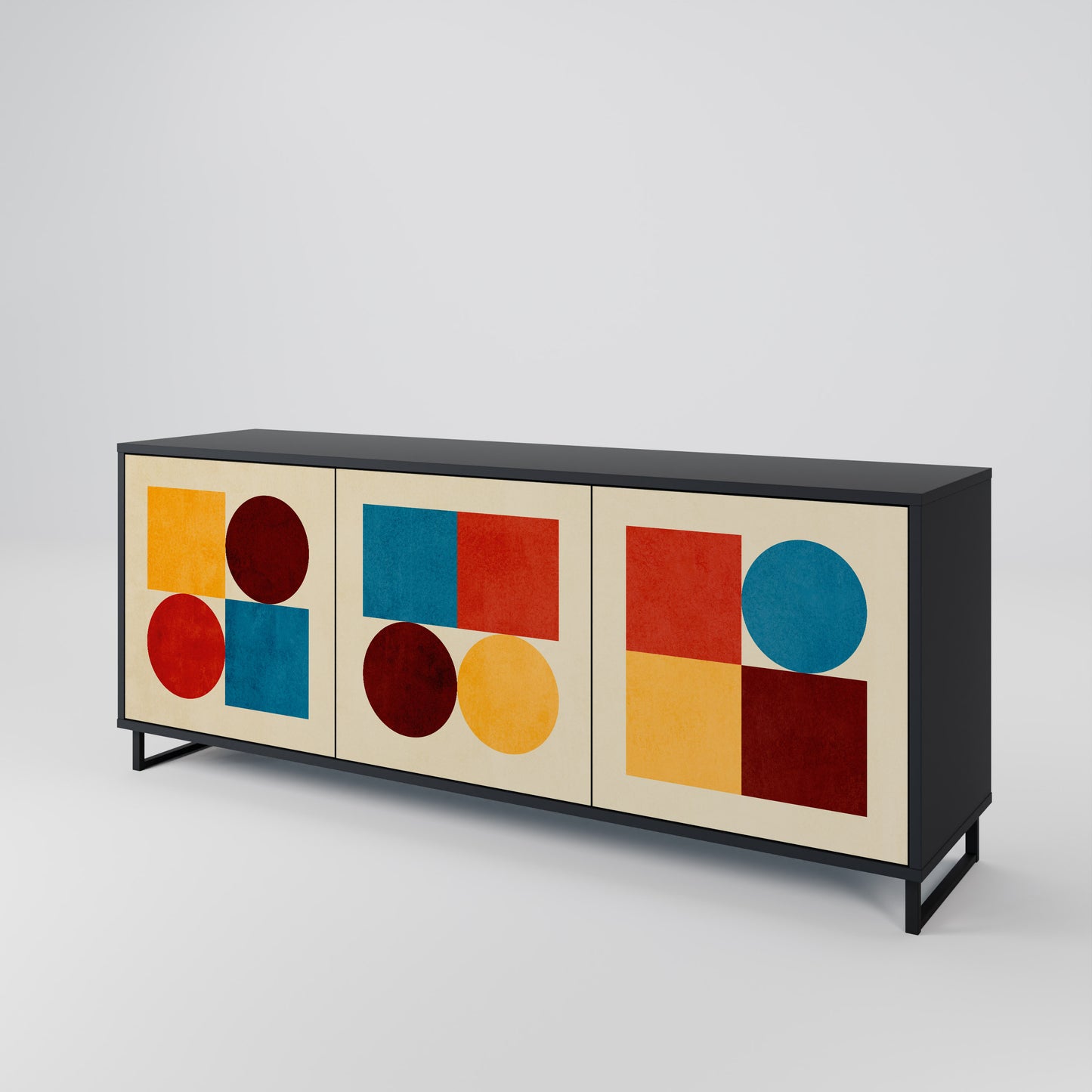 GEOMETRIC PUZZLE 3-dörrars skänk i svart finish