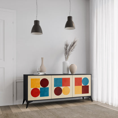 GEOMETRIC PUZZLE 3-dörrars skänk i svart finish