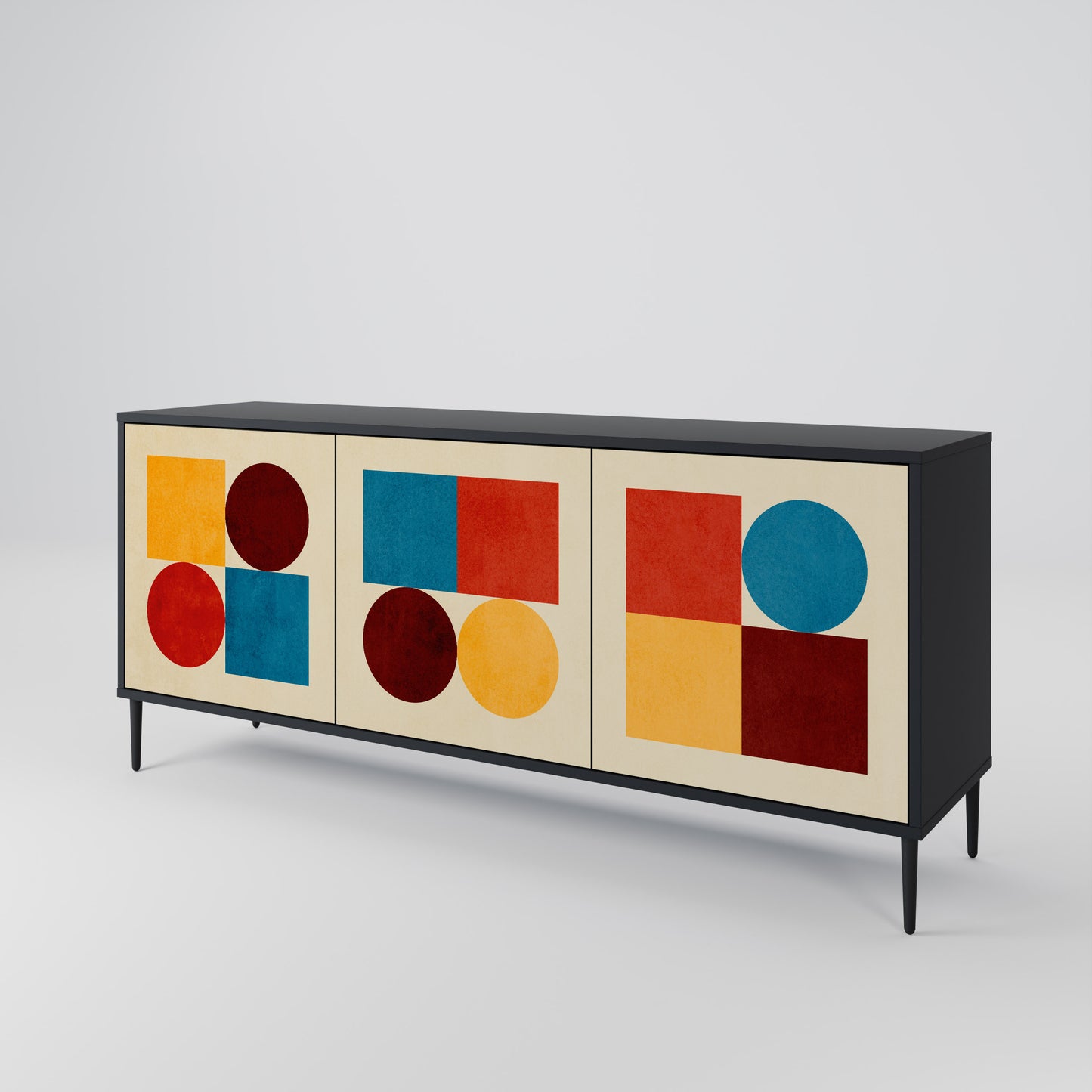 GEOMETRIC PUZZLE 3-dörrars skänk i svart finish