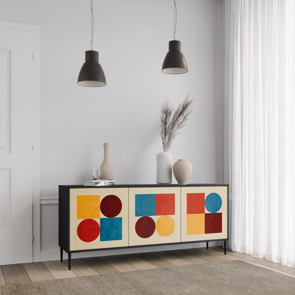 GEOMETRIC PUZZLE 3-dörrars skänk i svart finish