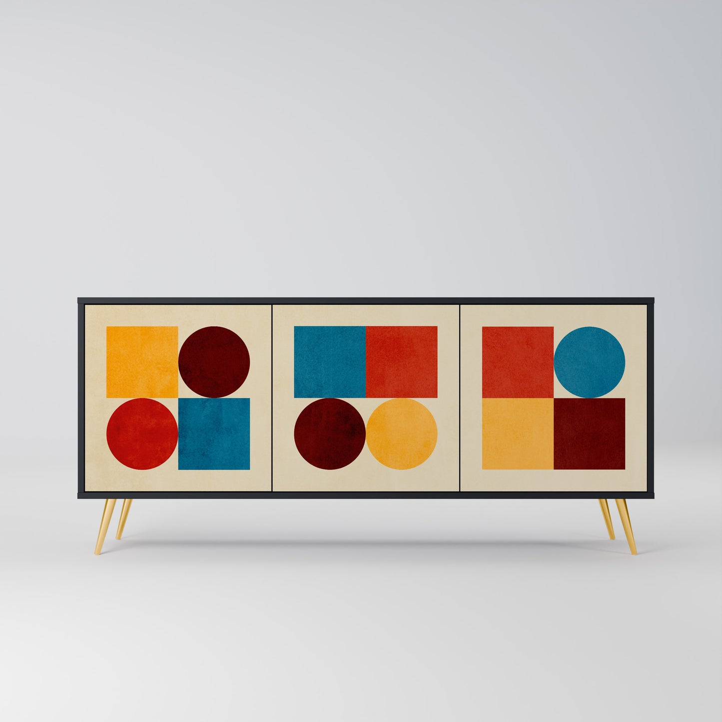 GEOMETRIC PUZZLE 3-dörrars skänk i svart finish