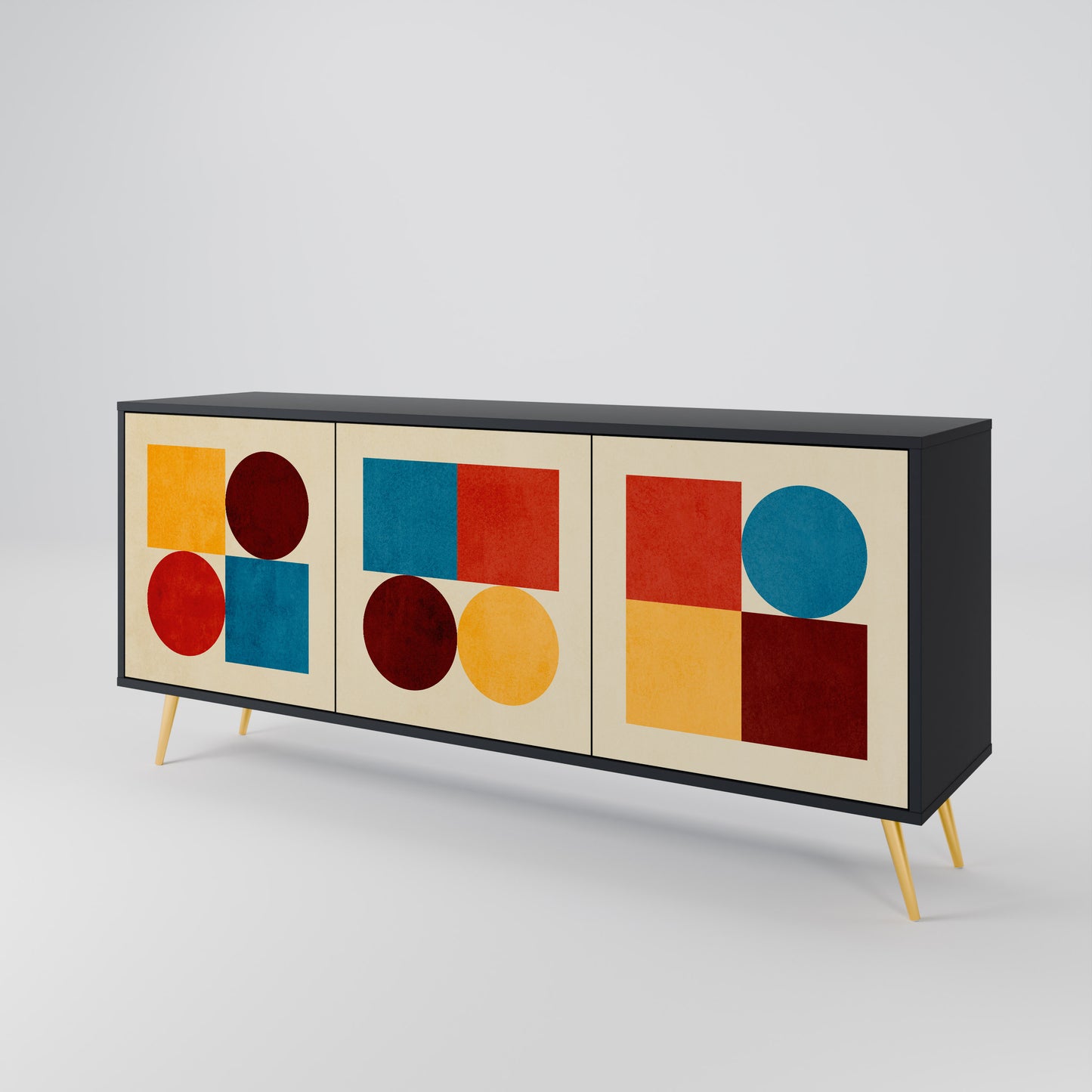 GEOMETRIC PUZZLE 3-dörrars skänk i svart finish
