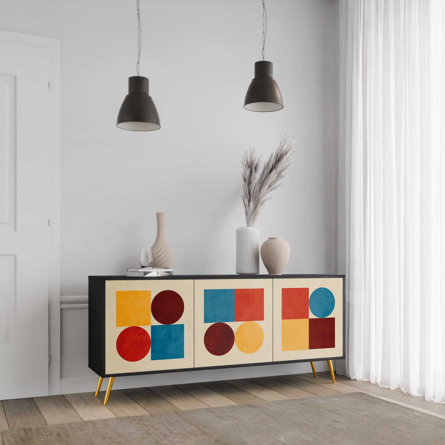GEOMETRIC PUZZLE 3-dörrars skänk i svart finish