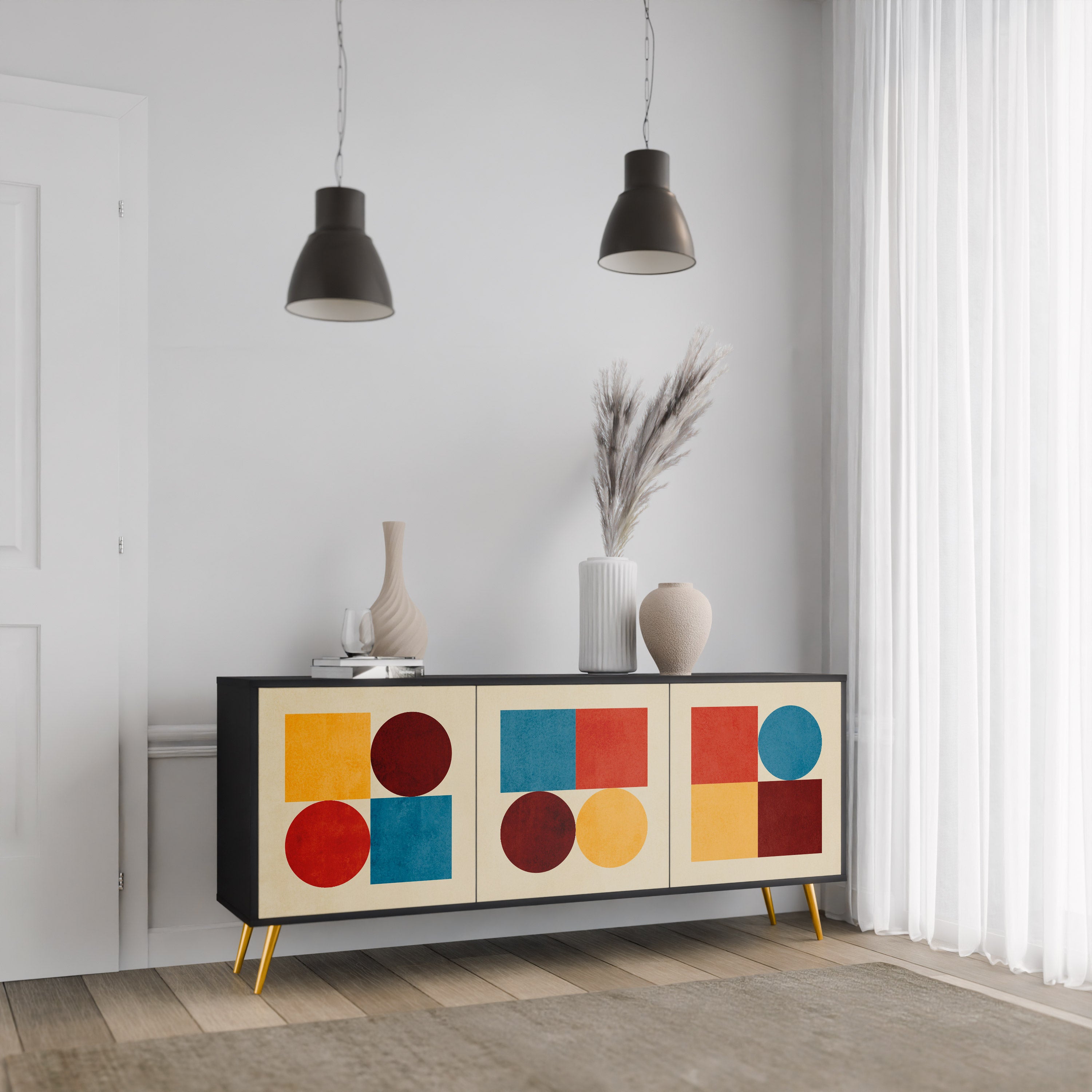 GEOMETRIC PUZZLE 3-dörrars skänk i svart finish