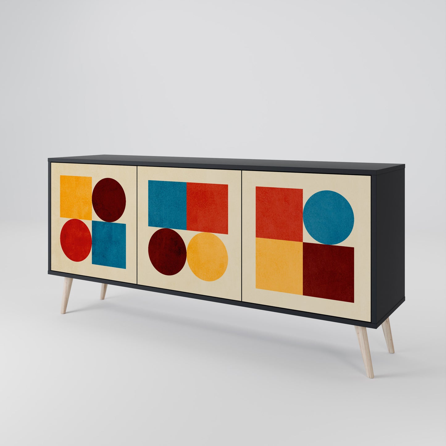 GEOMETRIC PUZZLE 3-dörrars skänk i svart finish