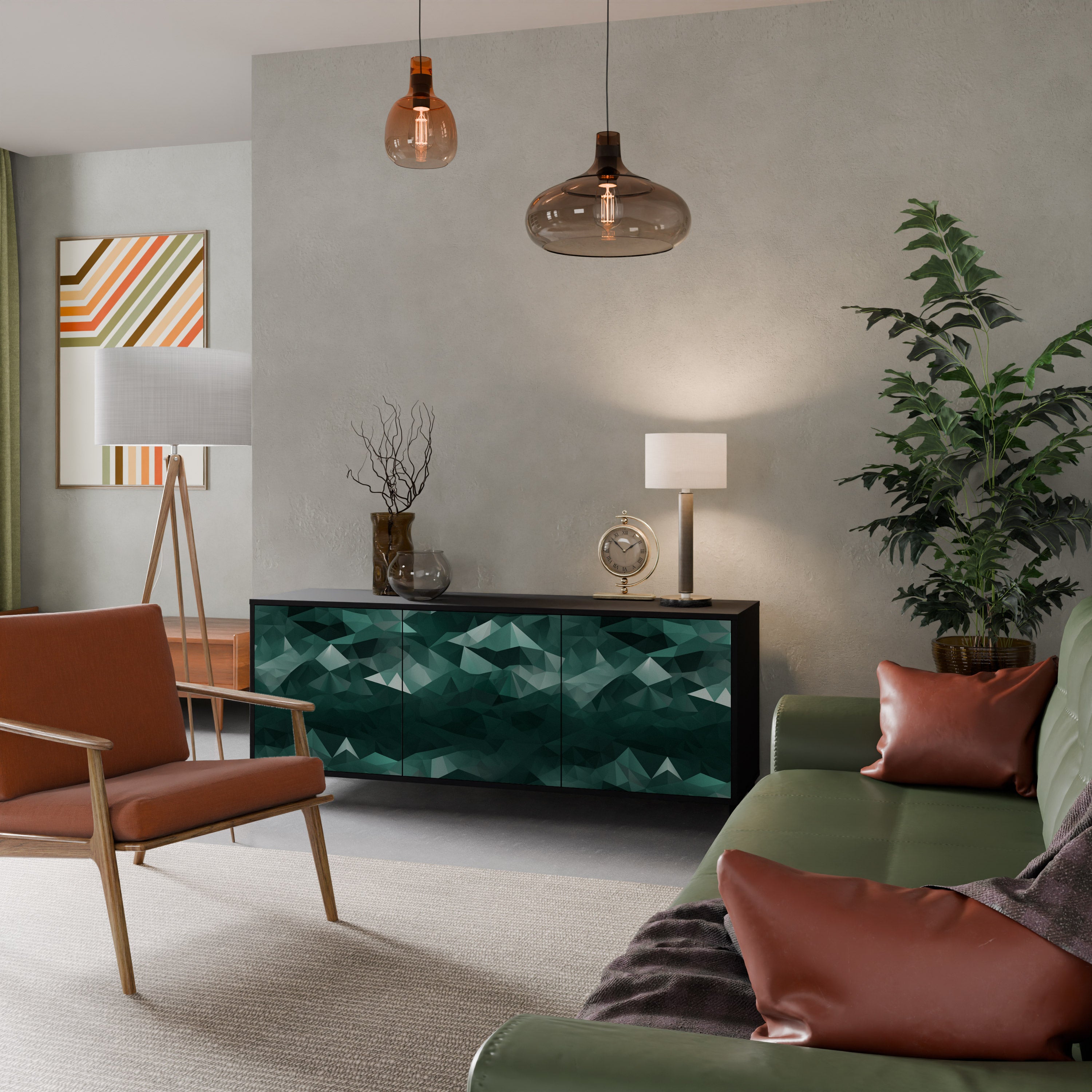 POLYGONAL FLYTANDE 3-dörrars skänk i svart finish