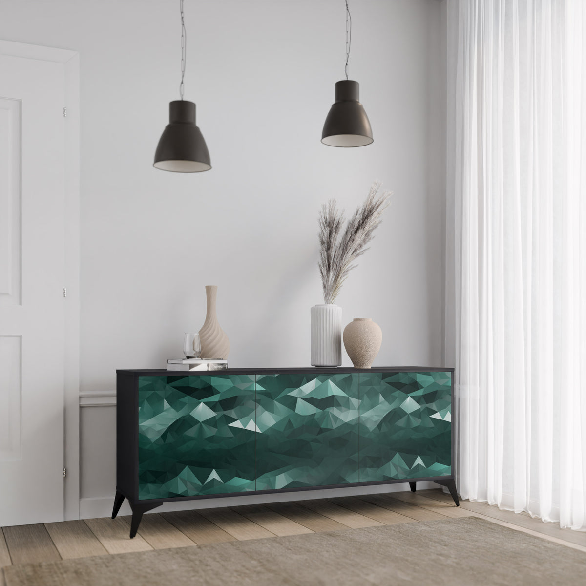 POLYGONAL FLOATING Skänk med tre dörrar