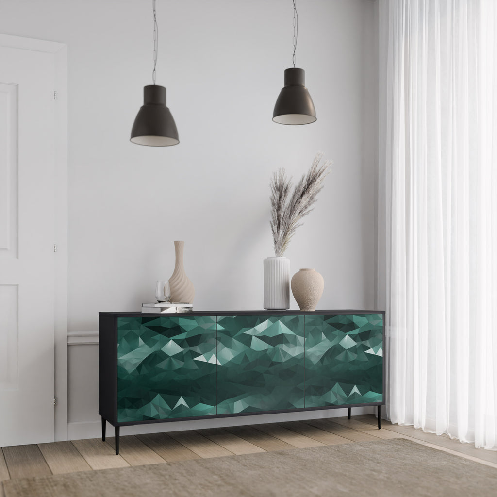 POLYGONAL FLYTANDE 3-dörrars skänk i svart finish