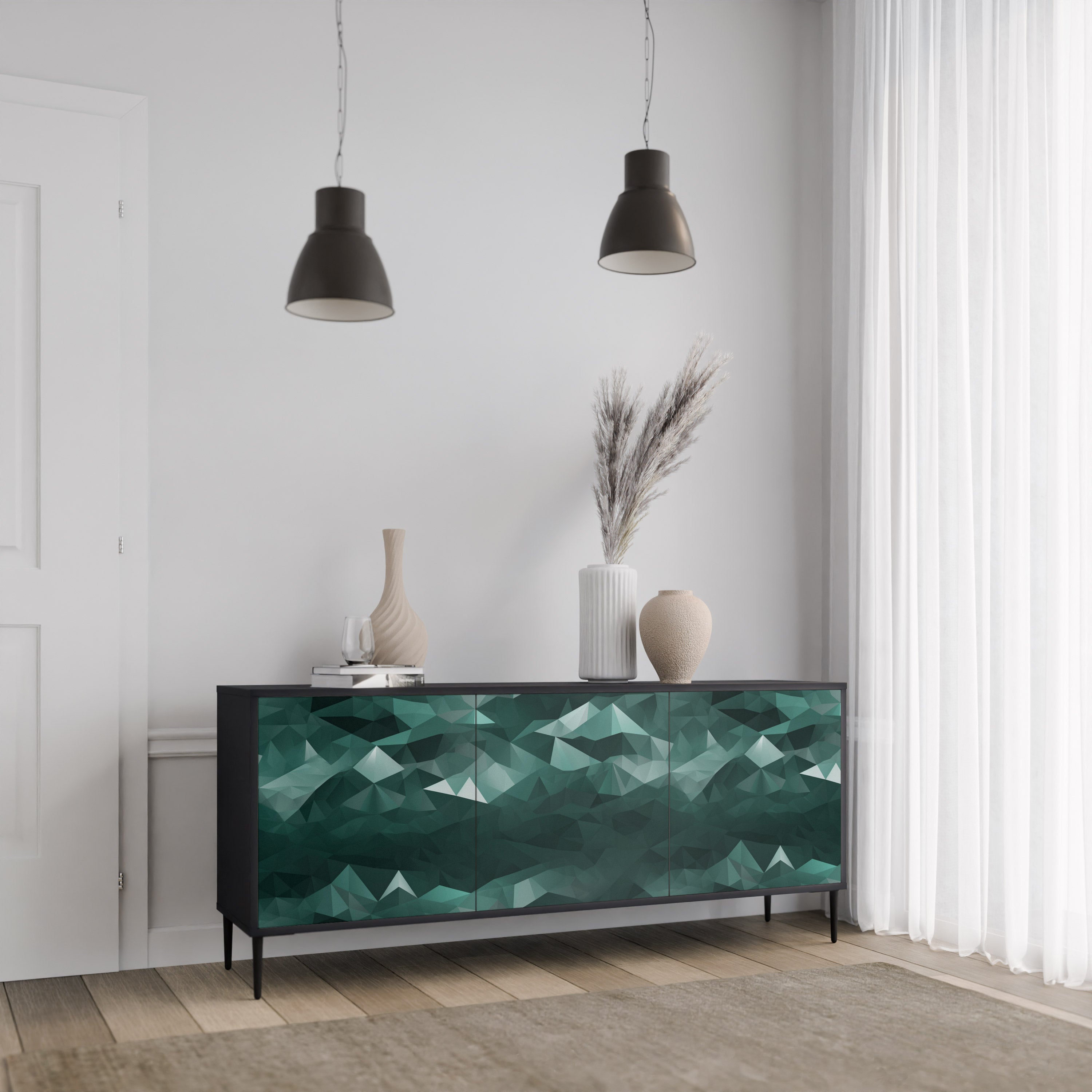 POLYGONAL FLYTANDE 3-dörrars skänk i svart finish