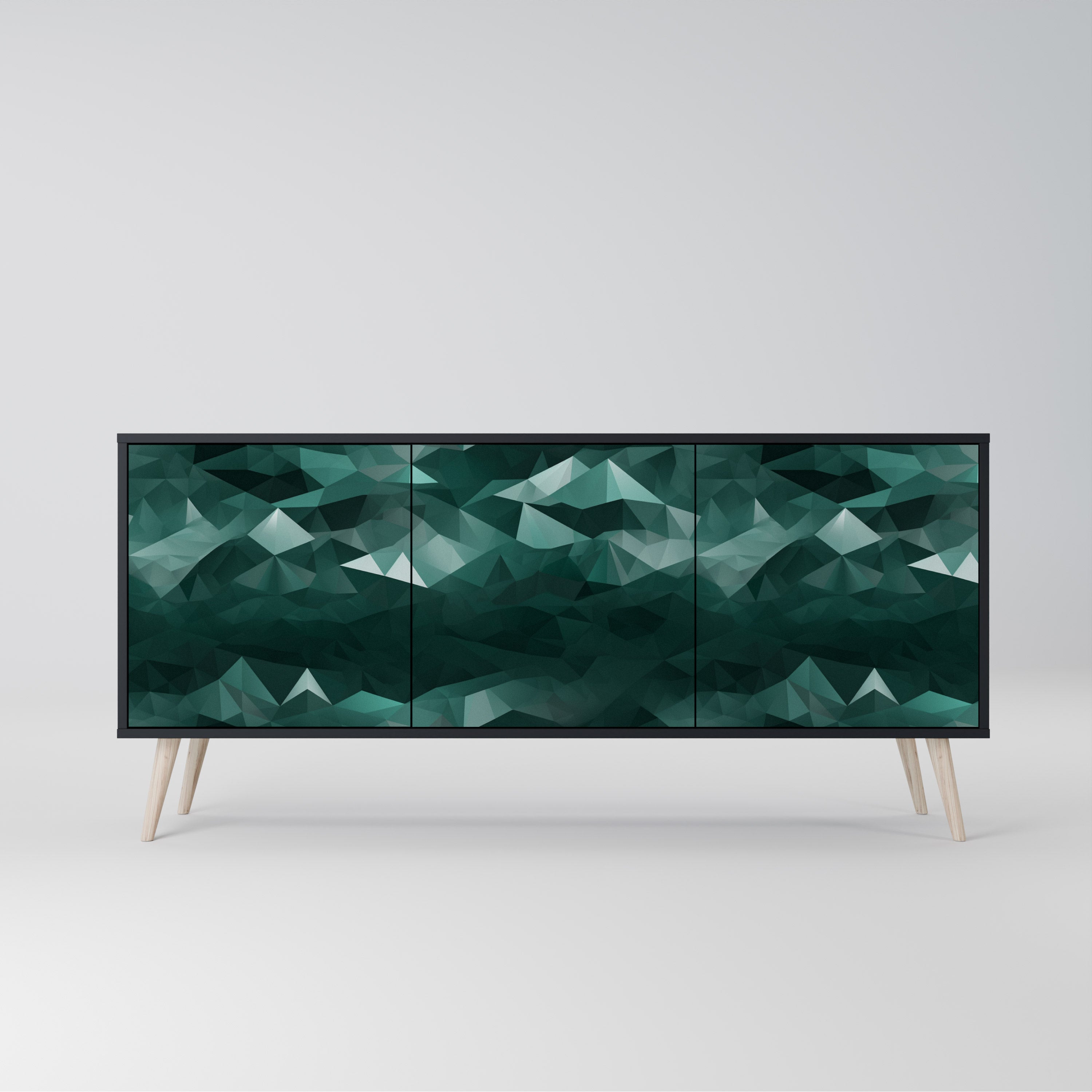 POLYGONAL FLYTANDE 3-dörrars skänk i svart finish