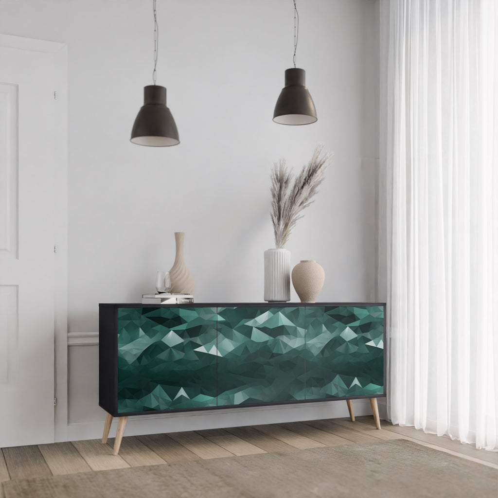 POLYGONAL FLYTANDE 3-dörrars skänk i svart finish