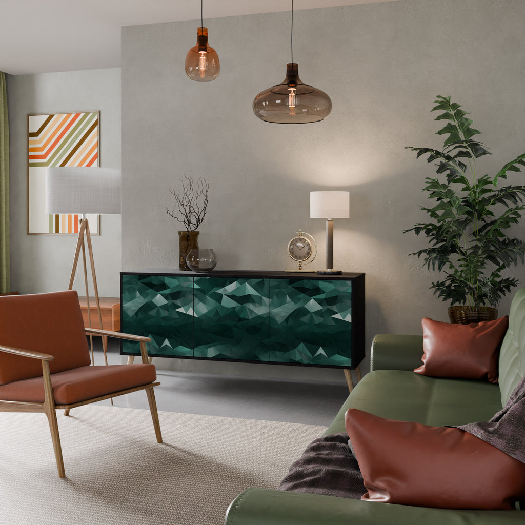 POLYGONAL FLYTANDE 3-dörrars skänk i svart finish