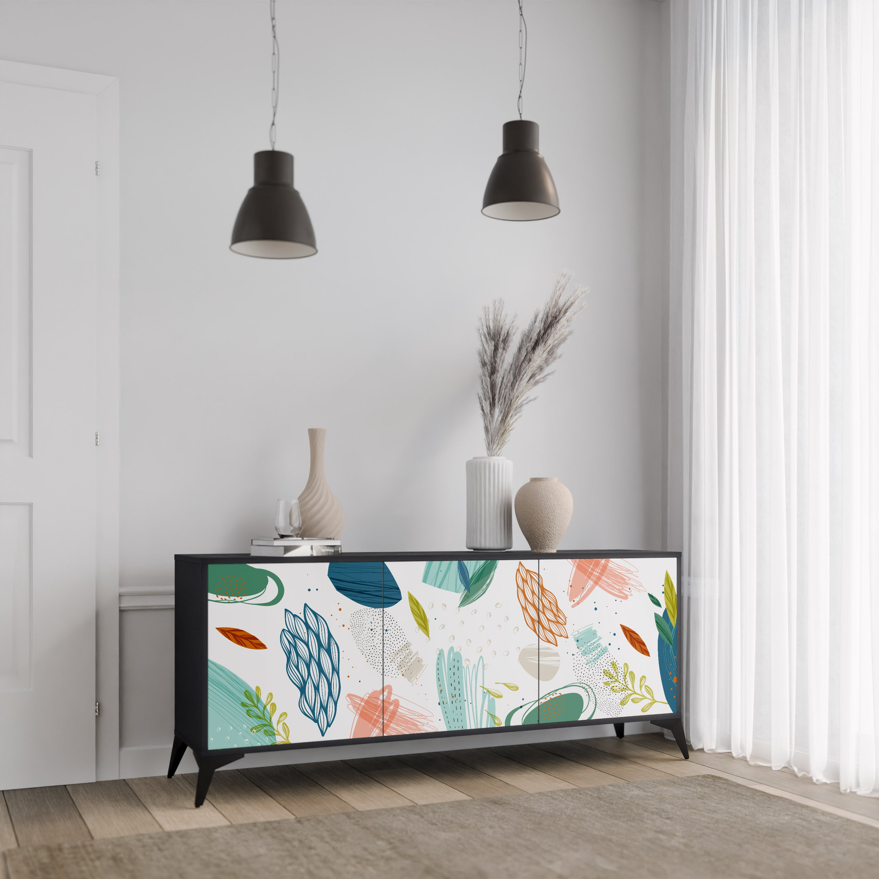 BOTANICAL HURRICANE 3-dörrars skänk i svart finish