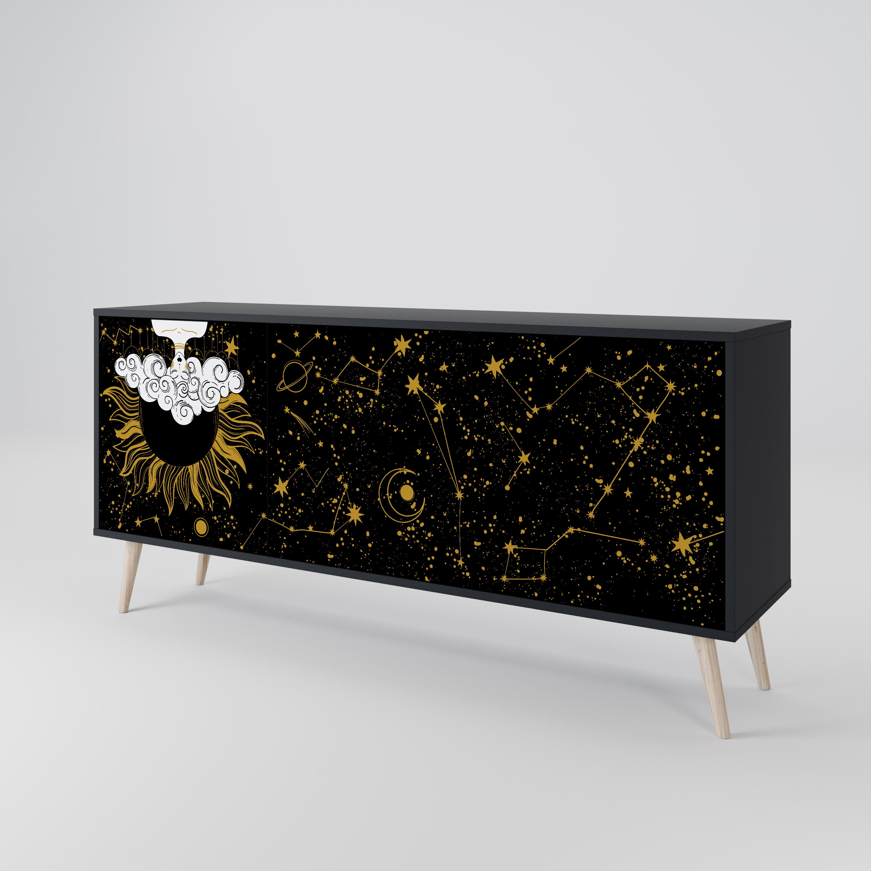 STELLAR CONSTELLATIONS 3-dörrars skänk i svart finish