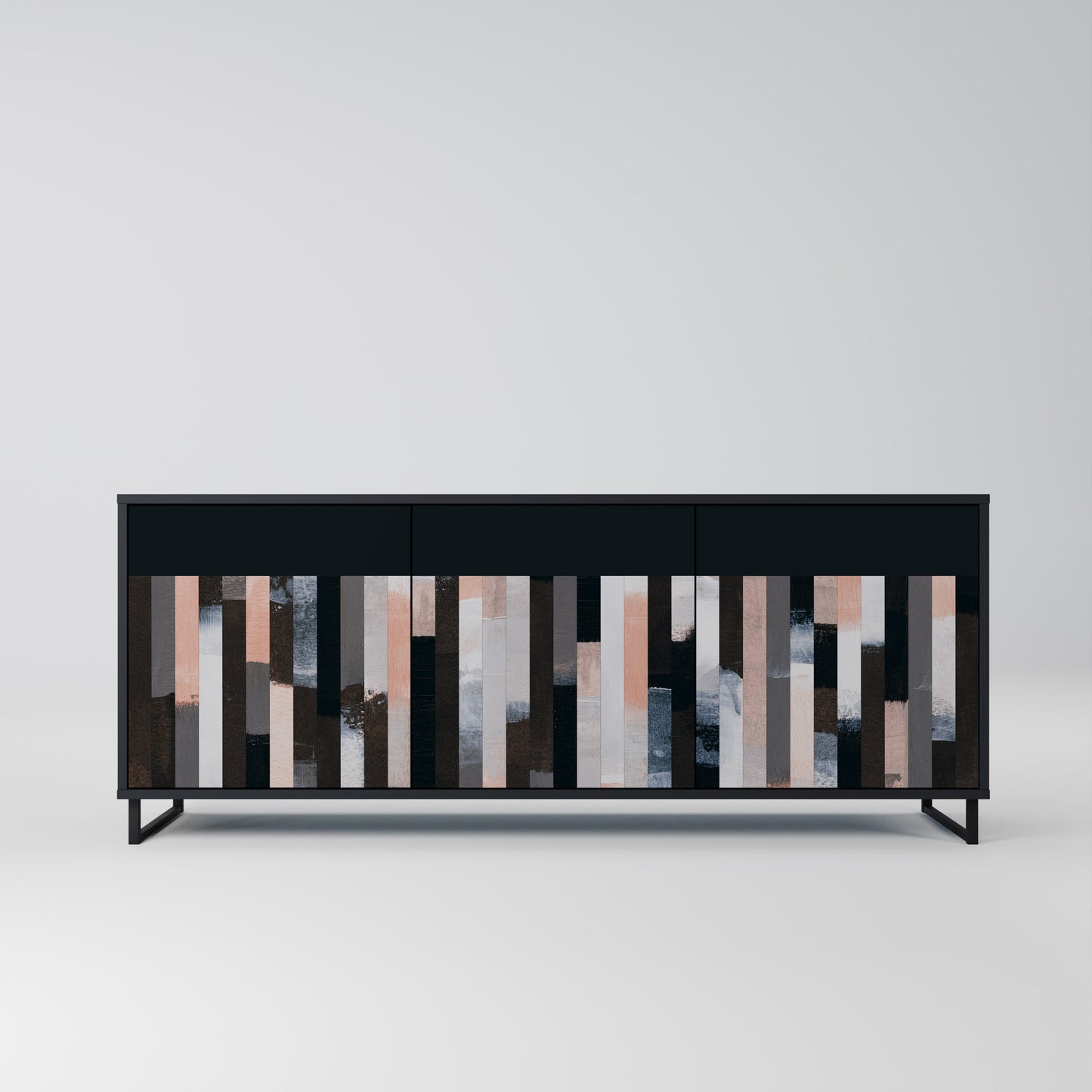 COLLAGE OF RECTANGLES 3-Door Sideboard in Black Finish