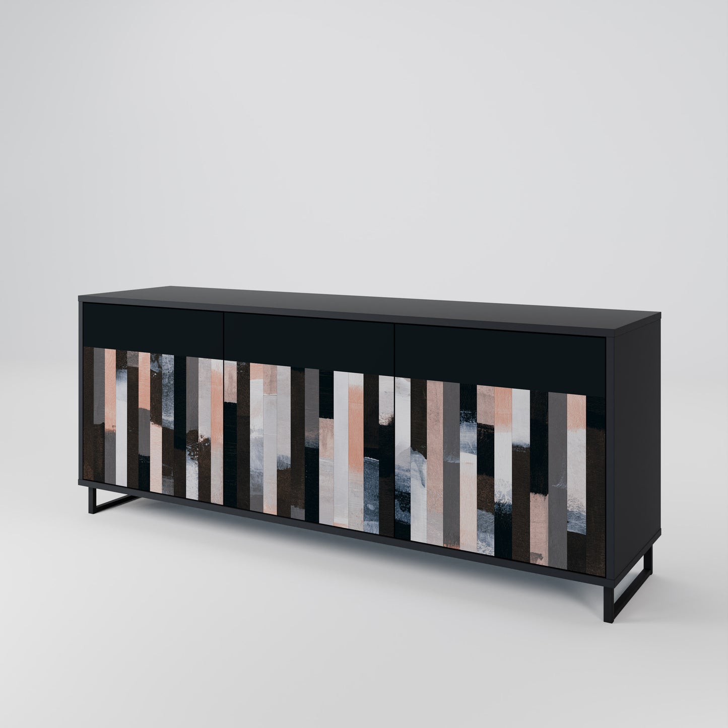 COLLAGE OF RECTANGLES 3-Door Sideboard in Black Finish