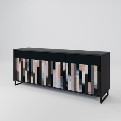 COLLAGE OF RECTANGLES 3-Door Sideboard in Black Finish