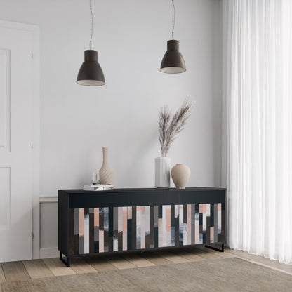 COLLAGE OF RECTANGLES 3-Door Sideboard in Black Finish
