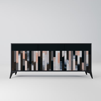 COLLAGE OF RECTANGLES 3-Door Sideboard in Black Finish