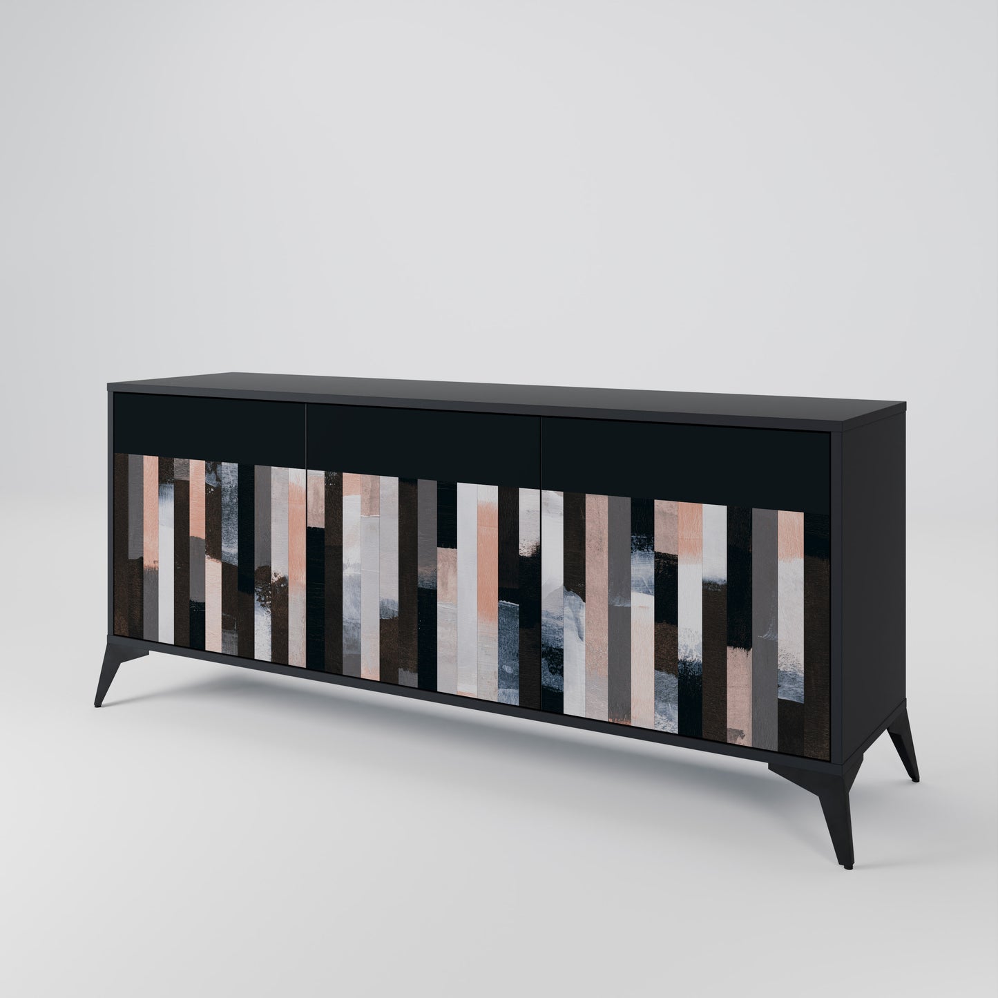 COLLAGE OF RECTANGLES 3-Door Sideboard in Black Finish