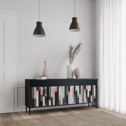COLLAGE OF RECTANGLES 3-Door Sideboard in Black Finish