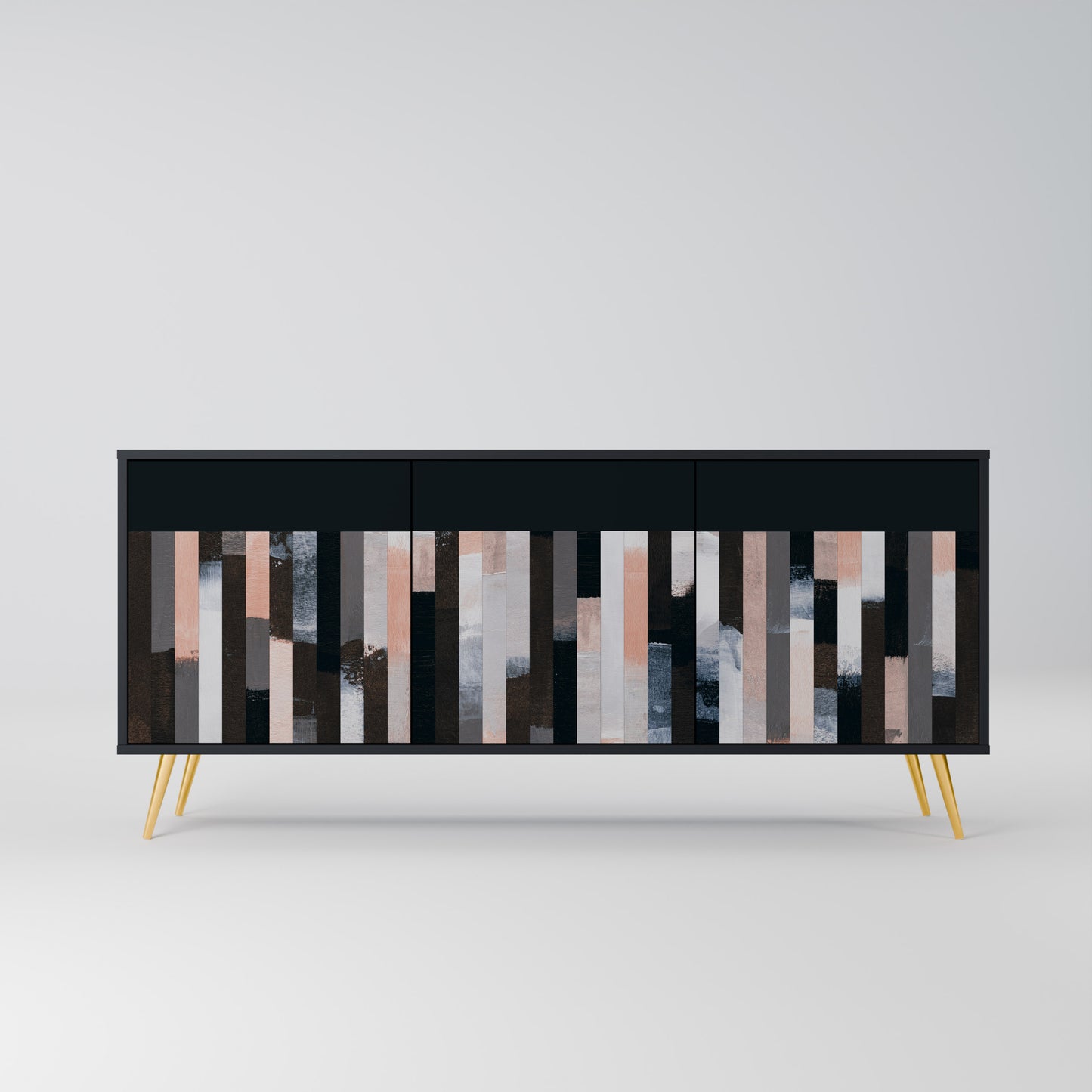 COLLAGE OF RECTANGLES 3-Door Sideboard in Black Finish