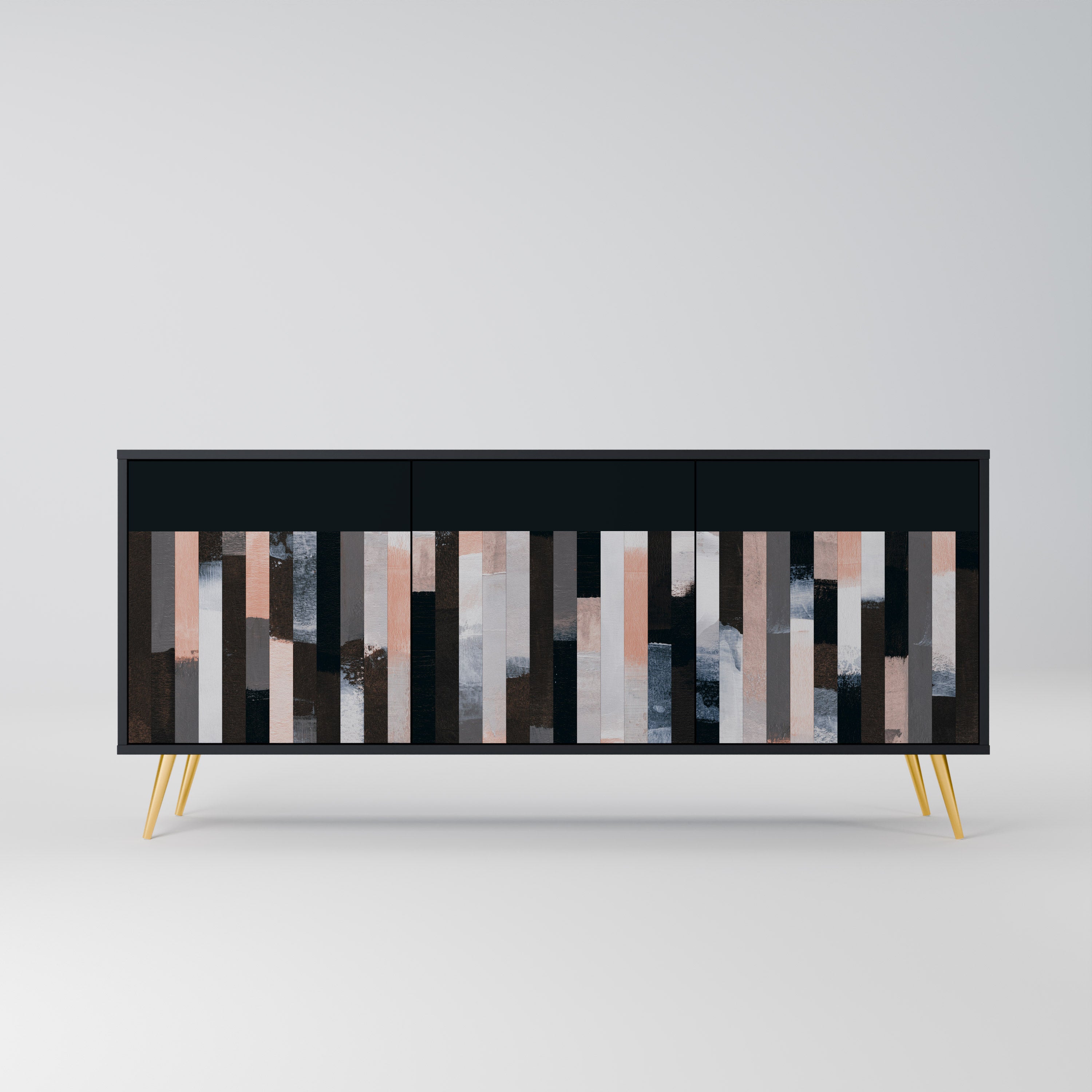 COLLAGE OF RECTANGLES 3-dörrars skänk i svart finish