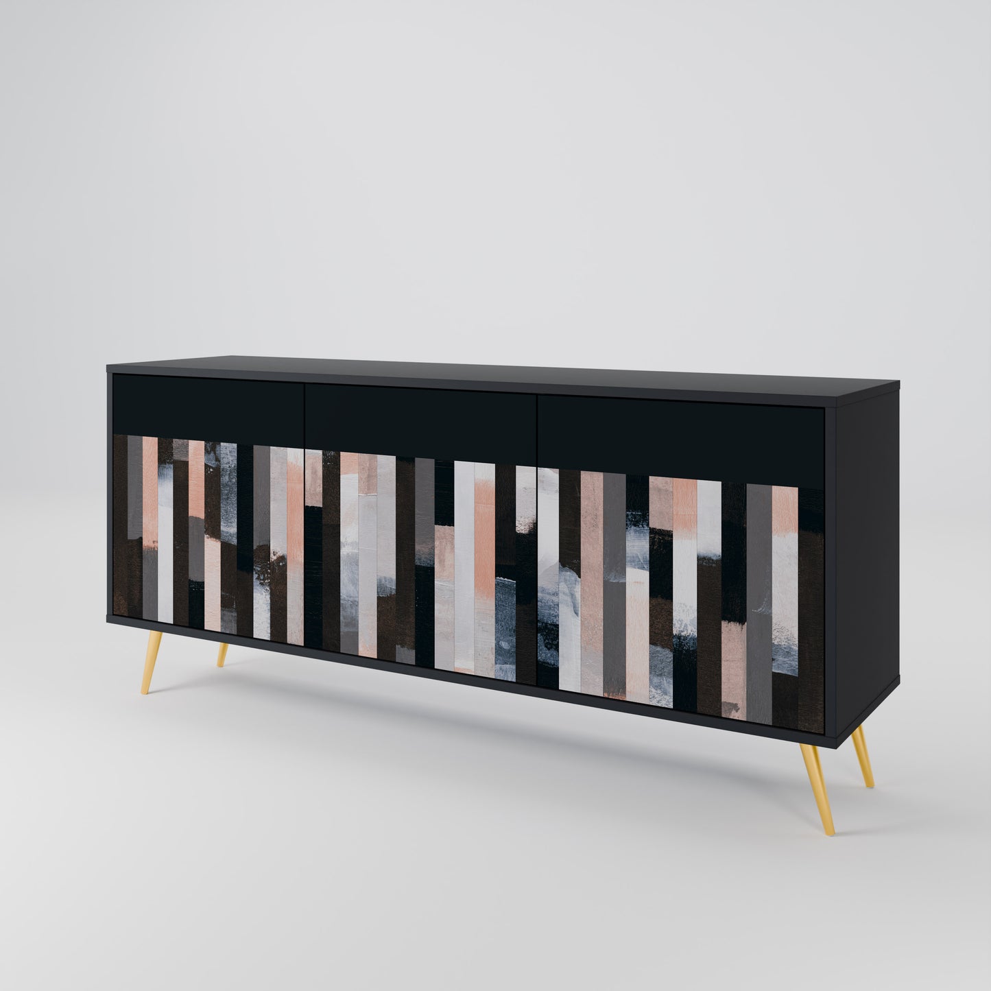 COLLAGE OF RECTANGLES 3-Door Sideboard in Black Finish