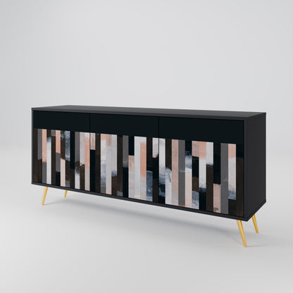 COLLAGE OF RECTANGLES 3-Door Sideboard in Black Finish
