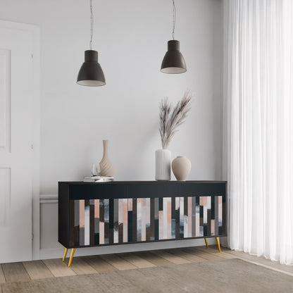 COLLAGE OF RECTANGLES 3-Door Sideboard in Black Finish