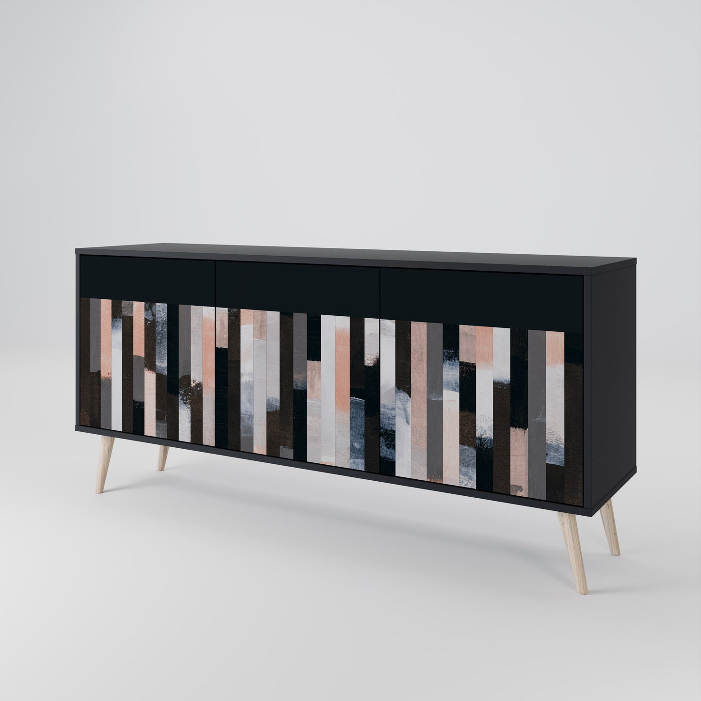 COLLAGE OF RECTANGLES 3-Door Sideboard in Black Finish