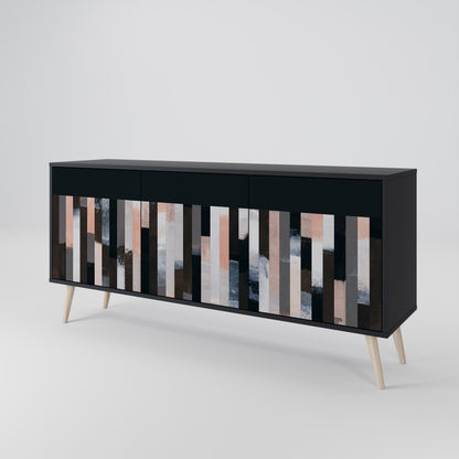 COLLAGE OF RECTANGLES 3-Door Sideboard in Black Finish