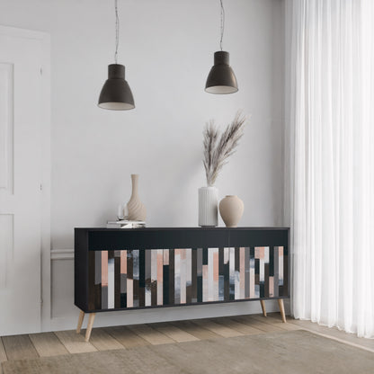 COLLAGE OF RECTANGLES 3-Door Sideboard in Black Finish
