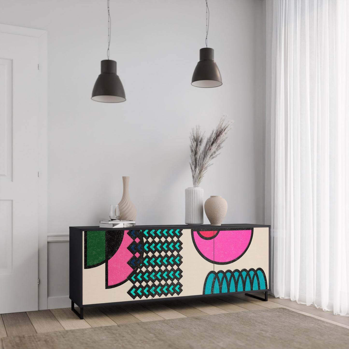 GEOMETRIC RHAPSODY 3-dörrars skänk i svart finish