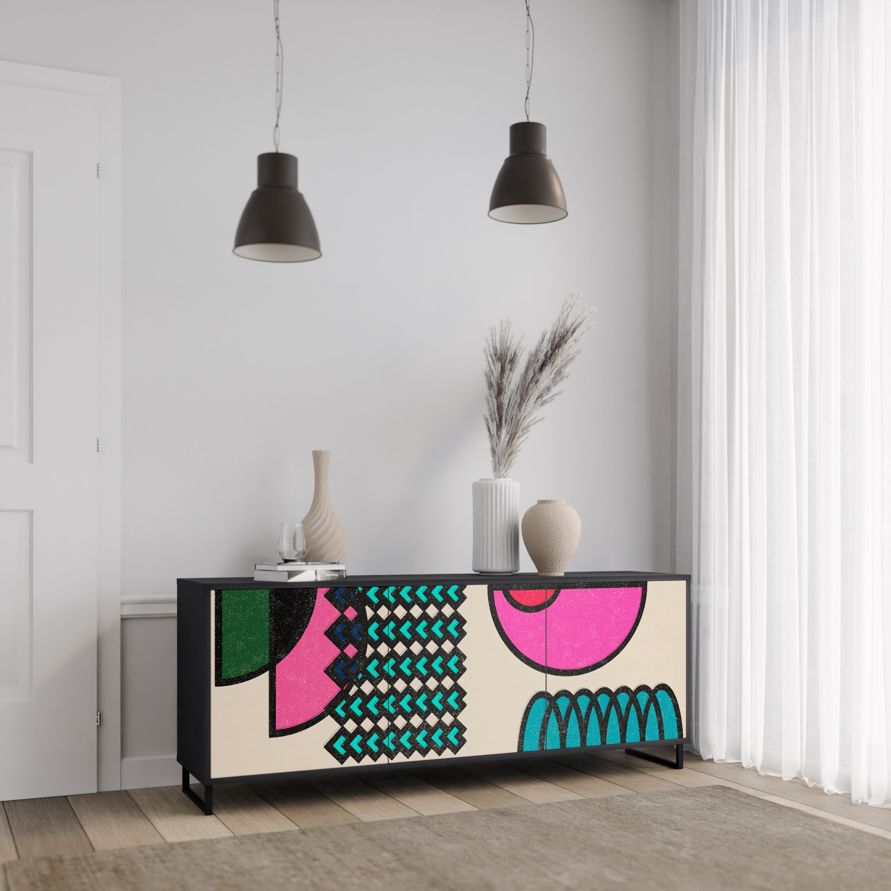 GEOMETRIC RHAPSODY 3-dörrars skänk i svart finish