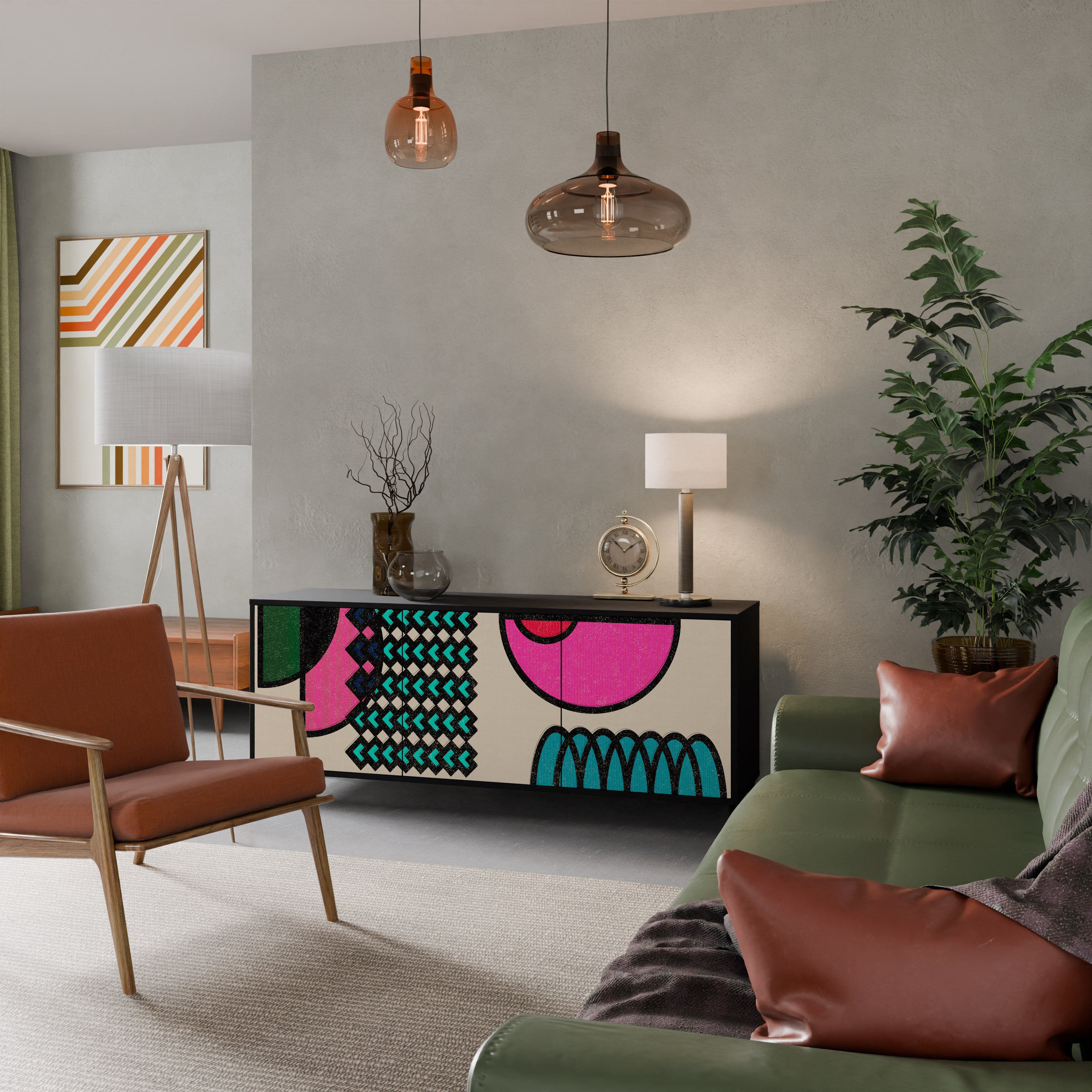GEOMETRIC RHAPSODY 3-dörrars skänk i svart finish